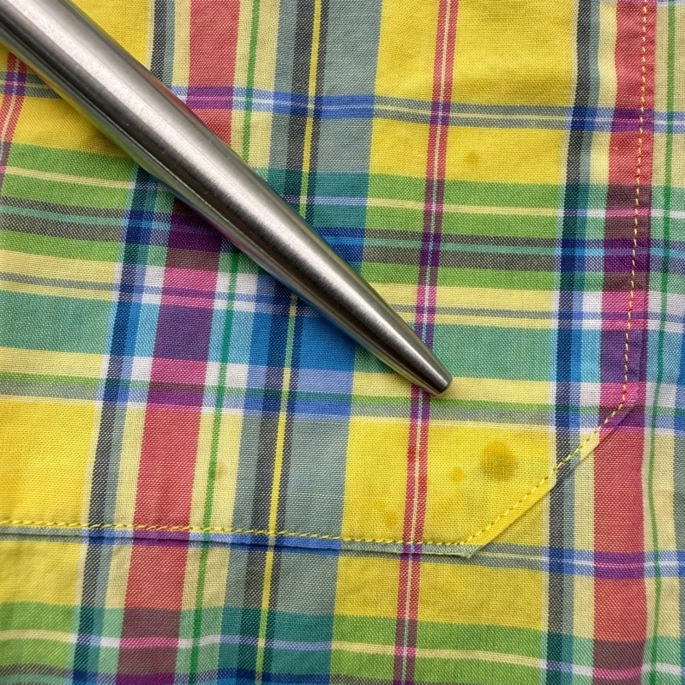 Polo Ralph Lauren Shirt Mens XXL Yellow Multi Plaid Madras Safari Button Up FLAW